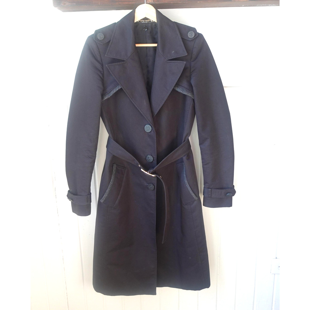 Gucci Trench Coat Womens 40 Black Belted Long Polycotton Made In Italy Y2K Vtg‎